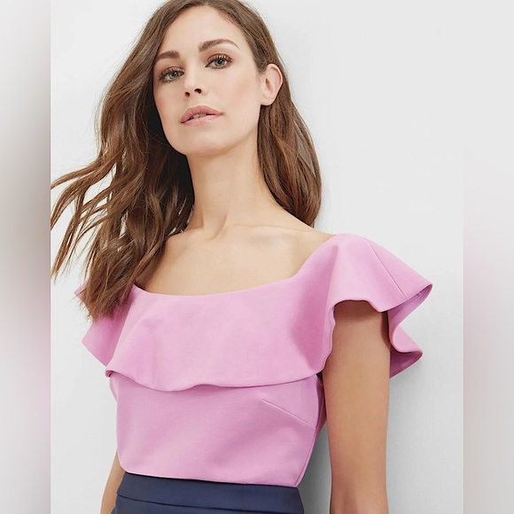 Ted Baker London NWT Pale Pink Frill Detail Bardot Shirt Top **Sz 3/US 8** 🌸🌸 - Picture 2 of 5